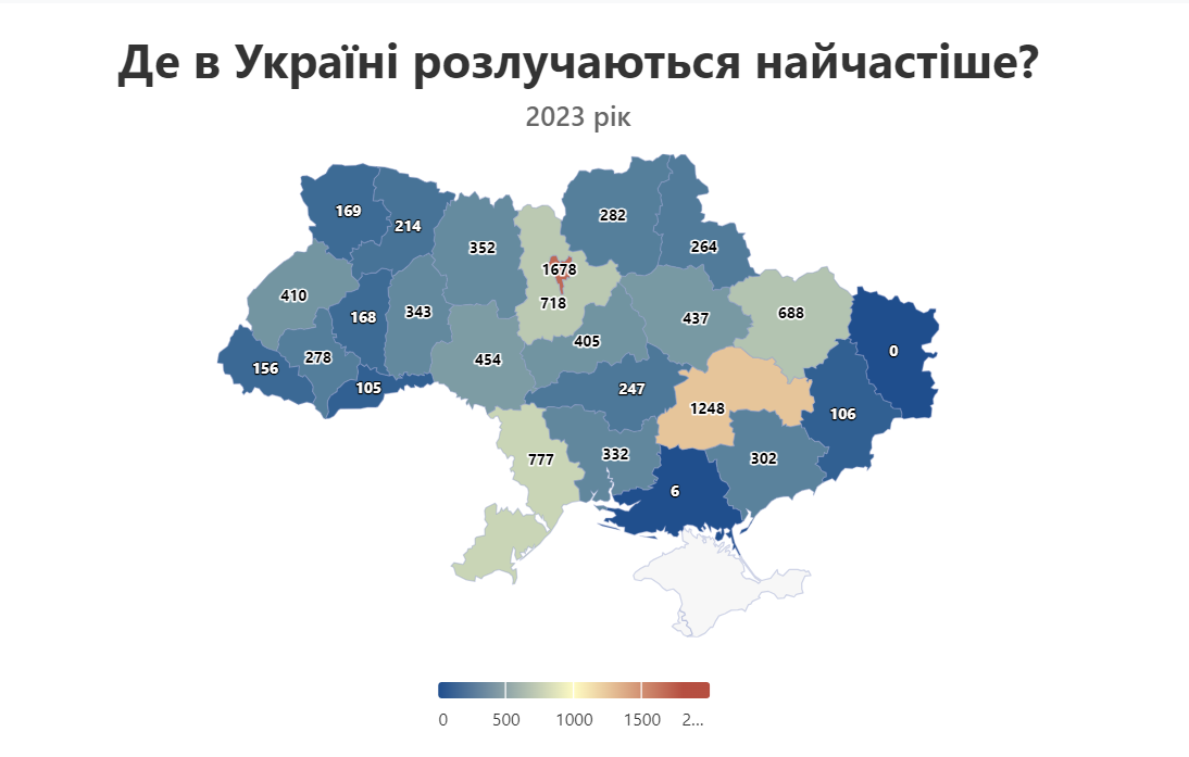 Де в Україна найбільша кількість розлучень, 2023 рік