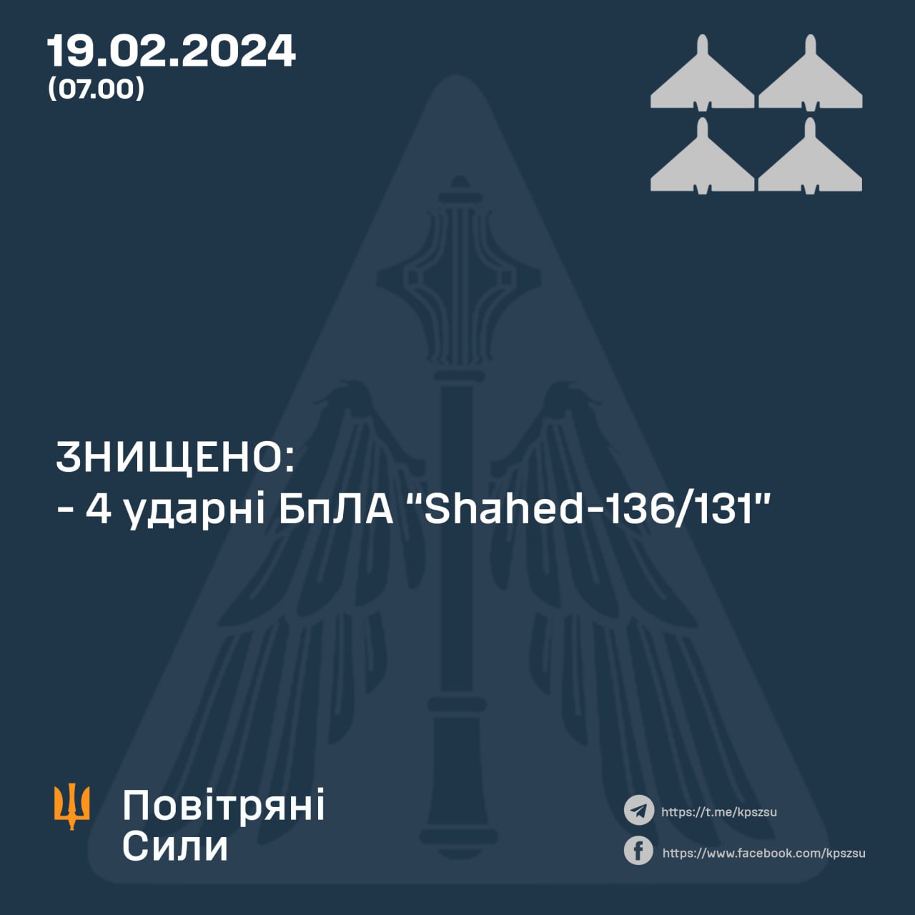 Знищені безпілотники, 19 лютого