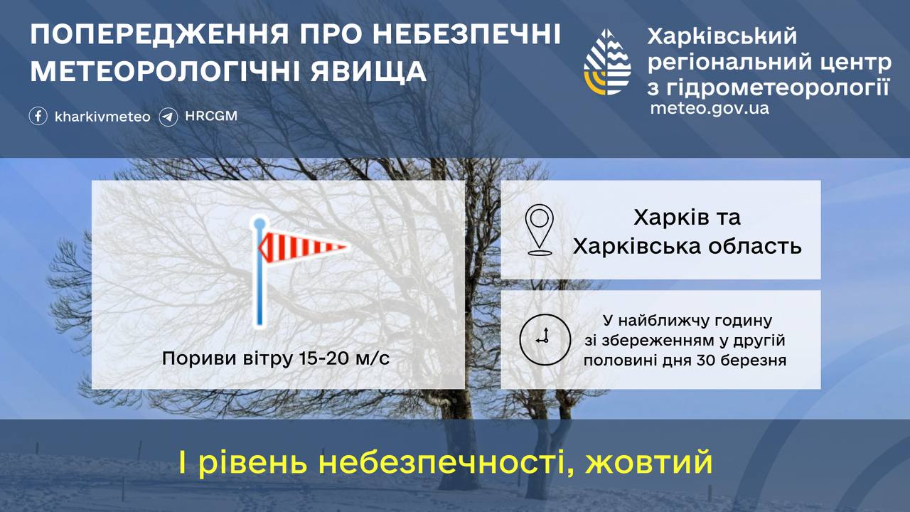 Сильний вітер у Харківській області, 30 березня