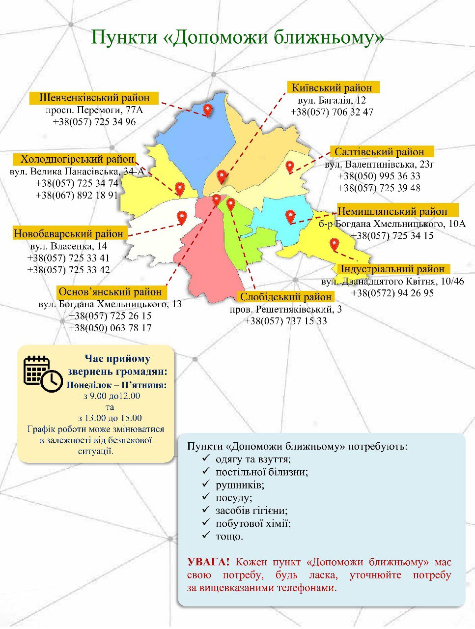 Харків, мапа розташування пунктів «Допоможи ближньому» 