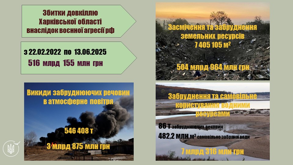 Інфографіка що ілюструє збитки довкіллю Харківської області