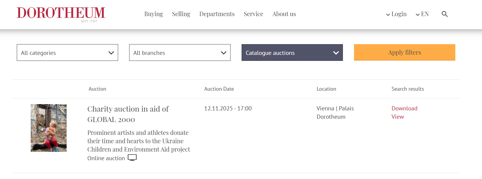 Благодійний аукціон у Dorotheum, 2025
