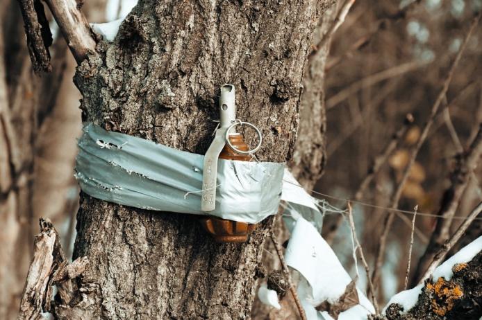 Розтяжка, прив'язана до дерева / Фото: ДСНС Харківщини
