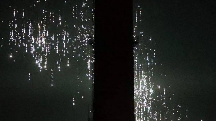 Вибух фосфорної бомби над Ірпінем у березні, фото: ITV / Олег Гриб